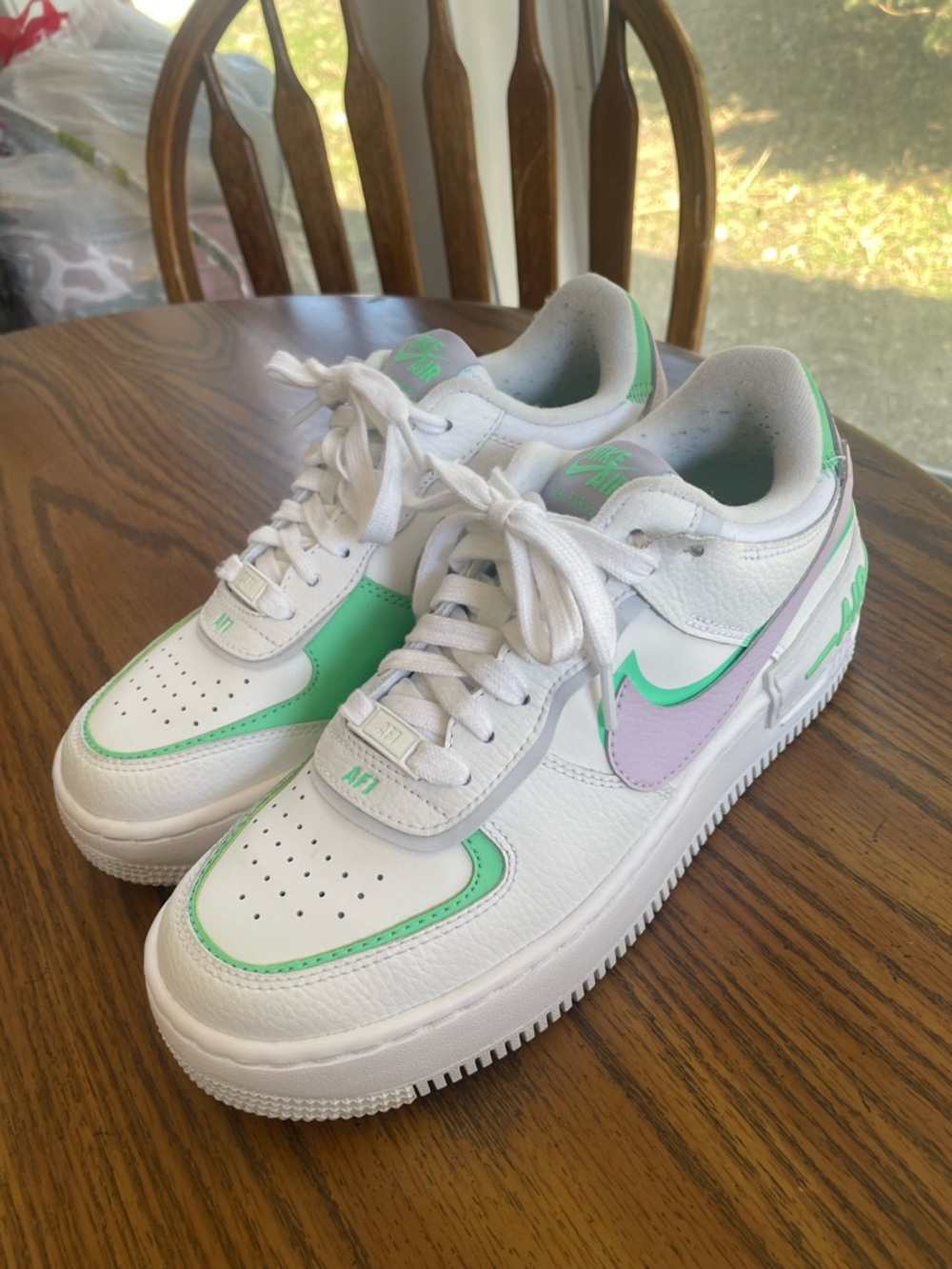 Nike Air Force 1’s White Sneakers with Mint Green and Lavender Accents